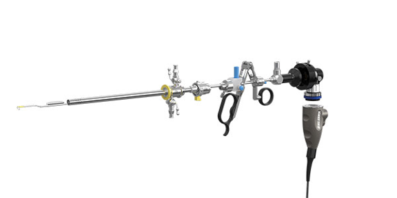 26 CH bipolar resectoscope with active working element and angled coupler for urology.