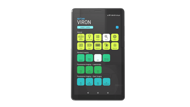 VIRON X user app. Access all imaging settings via VIRON app from anywhere in the operating room. Covering allows usage in the sterile environment.